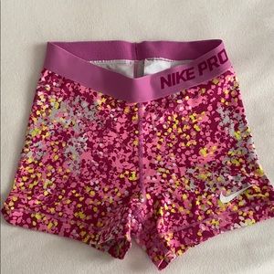 Pink and Yellow Nike Pro Shorts